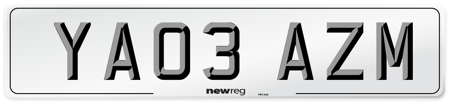 YA03 AZM Number Plate from New Reg
